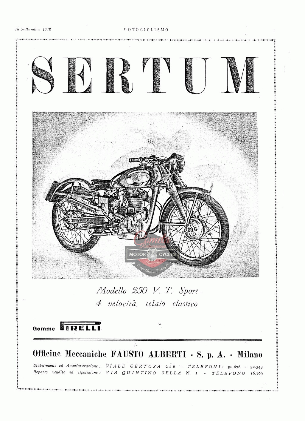 SERTUM VT 250c.c. Super Sport año 1948 Monotubo